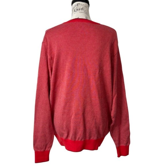 St. Croix Mondo Uomo Mens Sweater V-Neck Red Ribbed Hem Cuff USA Cotton Size L - Picture 3 of 8